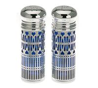 silberkanne Salière et poivrière avec Insert en Verre Bleu hygenique H 7 x 2,5 cm plaqué Argent