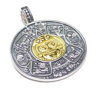 Silberschmuck - BG Maya Pendentif Calendrier en Argent Sterling 925 avec Centre Plaqué Or - Symbole de Protection Unisexe