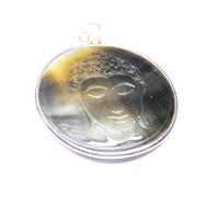 Silberschmuck - BG Pendentif Bouddha, disque en nacre avec gravure, monture en argent sterling, pendentif chaîne, symbole de protection et porte-bonheur