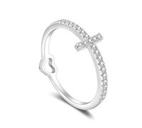 SILBERTALE Bague de pouce en argent sterling 925 en forme de croix pour homme et femme avec oxyde de zirconium blanc, Argent sterling