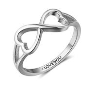 SILBERTALE Bagues de promesse pour elle en argent sterling 925 avec double cœur infini I Love You Endless Love Couple Bagues Taille H à T, Argent