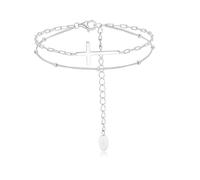 SILBERTALE Bracelet en argent sterling 925 avec croix/œil du diable/cœur infini - Design double chaîne réglable pour femme, hypoallergénique et léger, bijou délicat pour la Saint-Valentin et Noël