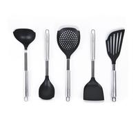 SILBERTHAL 5 Ustensiles de Cuisine En Acier Inox Et Plastique sans BPA - Résiste A La Chaleur Et Rayures - Set Poylvalent Et Complet