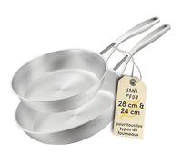SILBERTHAL Batterie de Cuisine Inox 2 Pièces - poêles acier inoxydable - 24 cm et 28 cm - Convient à l'induction - Passe au four