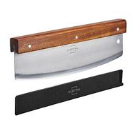 SILBERTHAL Coupe Pizza En Acier Inox Et Bois Acacia - Couteau Pizza Demi Lune 32 cm - Hachoir Herbes Legumes Tarte - Découpe facile