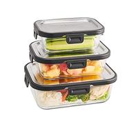 SILBERTHAL Lot De 3 Boîtes Repas en Verre avec Couvercle en INOX - Hermétique - 370, 640, 1040 ML - Set de Lunch Box