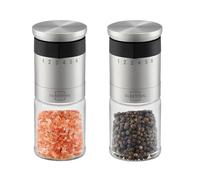 SILBERTHAL Moulin à poivre et sel 2 pièces - avec bague de réglage externe - mécanisme à 6 niveaux, broyeur en céramique durable, couvercle aromatique et récipient en verre compatible lave-vaisselle