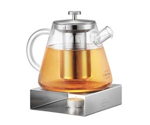 SILBERTHAL Théière avec réchaud en verre - Avec filtre - 1,5 litre - Pour garder la théière au chaud avec une bougie chauffe-plat