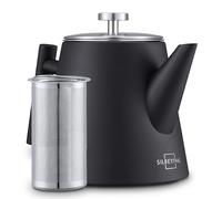 SILBERTHAL Théière Inox 1 L Noire avec Infuseur, Double Paroi | Garde le thé chaud jusqu'à une heure sans réchaud ni bougie. Bec verseur anti-gouttes, poignée qui reste froide.