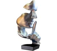 Silbrig Décoration de la Maison, Statue de Visage, Art Abstrait Moderne Sculpture Décoration, Silence Est Statue D'or, Statue de Collection pour Salon Chambre Bureau Maison Étude
