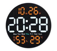 Sileduove Horloge murale LED pour salon, centre commercial, école, 25,4 cm avec LED et télécommande, alarme, température et hygromètre (orange)