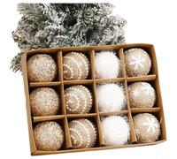 Sileduove Lot de 12 boules décoratives pour sapin de Noël de 7 cm avec motifs flocons de neige en mousse, parfaites pour les thèmes de décoration moderne et de vacances (or clair)