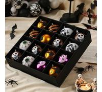 Sileduove Lot de 16 boules de décoration d'Halloween à suspendre en plastique peint pour une décoration saisonnière festive avec boucles de suspension pour une installation facile