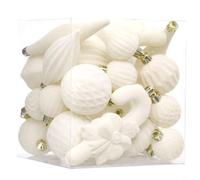 Sileduove Lot de boules de Noël floquées avec 28 décorations en polystyrène, y compris les boucles de suspension pour un placement facile sur les arbres et les configurations de vacances (beige)