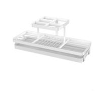 Sileduove Support de brosse à dents en acier au carbone, avec plateau de drainage en métal, support de rangement de salle de bain, pour brosses électriques et base récupérateur d'égouttement, blanc