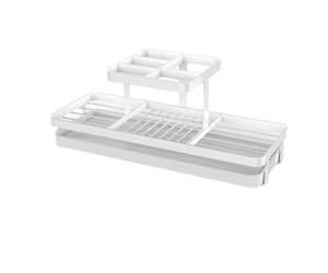 Sileduove Support de brosse à dents en acier au carbone, avec plateau de drainage en métal, support de rangement de salle de bain, pour brosses électriques et base récupérateur d'égouttement, blanc