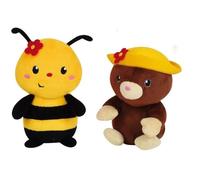 SILENCE CA POUSSE Lot de 2 pots du jardinier avec peluches +/- 13 cm : abeille et taupe