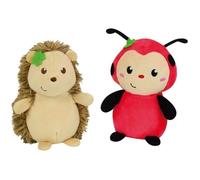 SILENCE CA POUSSE Lot de 2 pots du jardinier avec peluches +/- 13 cm : coccinelle et hérisson