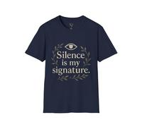 Silence is My Signature T-shirt unisexe doux style décontracté T-shirt inspirant Cadeau pour elle Haut graphique tendance, bleu marine, M