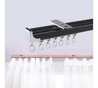 Silencieux Rail Rideau Coulissant 1-4.2m, Rail De Rideau En Aluminium, Barre Rideau De Séparation Plafond/Mur Monté Rail Pour Rideaux Kit, Installation Facile(Black,5.2ft/1.6m)
