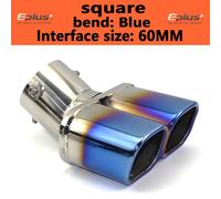 Silencieux Universel En Acier Inoxydable Pour Voiture,Extrémité De Buse De Tuyau Arrière,Extrémité Carrée,Un Changement,Deux Doubles,60mm,75mm - Type Bending Blue 60mm #A