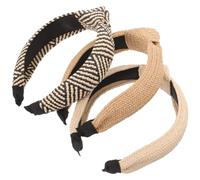 SILENRADAWN 3 pièces Bandeaux Larges Tressés Main pour Femmes Noués Style Rafia Serre-têtes Confortables et Légers Accessoires Mode pour Plage et Festivals Couleurs Blanc Noir Marron