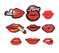 SILENRADAWN 9 Écussons Thermocollants en Tissu à Coudre Soi-même Forme Grosse Bouche Rouge pour Décorer Vêtements et Réparer Jeans pour Toutes Occasions