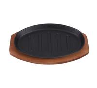 SILENRADAWN Assiette de Service en Fer avec Plateau en Bois, Poêle à Griller pour Steak, Facile à Nettoyer et Résistante la Saleté, pour Restaurant et Cuisson