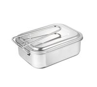 SILENRADAWN Boîte à Lunch en Acier Inoxydable avec Couvercle Étanche, 2 Compartiments Carrés, Poignée Pliable, Pratique et Sûre pour Repas à Emporter, pour Études et Travail