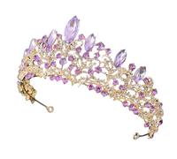 SILENRADAWN Diadème Baroque pour Mariée en Métal Doré et Violet, Bandeau Coiffe en Strass Réutilisable, Couvre-chefs Élégant pour Mariage, Fête et Séance Photo, Accessoire Capillaire Féminin