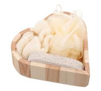 SILENRADAWN Ensemble Cœur Accessoires de Bain en Bois et Éponge, Brosse Exfoliante Facile à Tenir pour Spa et Soins Corporels