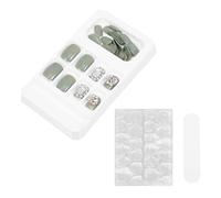 SILENRADAWN Lot de 24 Faux Ongles à Coller en Résine Réutilisables Verts, Manucure Élégante et Sûre, pour Mariage et Apprentissage du Nail Art