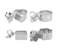 SILENRADAWN Lot de 4 Moules à Biscuits en Acier Inoxydable avec Couvercle, Formes Uniques Rondes et Carrées, Faciles à Utiliser et Nettoyer pour Petits Gâteaux et Muffins
