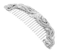 SILENRADAWN Peigne Métallique Argenté en Alliage Forme Dragon Style Vintage pour Massage et Toilettage des Cheveux, Peigne à Dents Larges Adapté pour Cheveux Mouillés