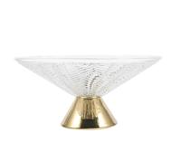 SILENRADAWN Plateau à Fruits en Verre Transparent sur Pied Doré, Bol Décoratif Multifonction pour Fruits et Desserts, Bol à Bonbons Élégant pour Maison, Restaurant et Salon, Récipient Moderne