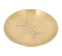 SILENRADAWN Plateau Décoratif Rond en Métal Doré, Porte-Bougie Rituel Triangulaire Triple Lune, Assiette de Présentation Polyvalente pour Décoration Intérieure et Cérémonie Rituelle,
