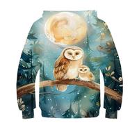 Silent Branch - Sweat à Capuche imprimé Animal Mignon Twilight Owls Boho Woodland Nursery pour Enfants garçons Filles, Pull à Capuche Amusant imprimé 3D, vêtements de Sport pour Jeunes de 13 à 15 Ans