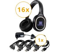 Silent Disco V2 USB-C Set 16 Casque sans fil 1 chargeur LED 3 canaux Accessoires