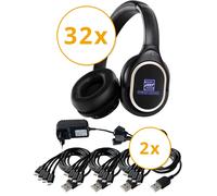 Silent Disco V2 USB-C Set 32 Casque sans fil 2 chargeur LED 3 canaux Accessoires