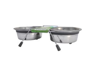 Silent Double Diner - Le cadre en acier inoxydable et les gamelles sont résistantes aux bactéries - Une bande de caoutchouc est en place pour sécuriser les bols pendant l'alimentation - 0,95 l, gris
