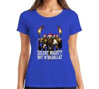 Silent Night Not In Valhalla T-shirt humoristique pour femme Motif guerrier viking Père Noël, bleu, 3XL
