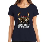 Silent Night Not In Valhalla T-shirt humoristique pour femme Motif guerrier viking Père Noël, bleu marine, 3XL