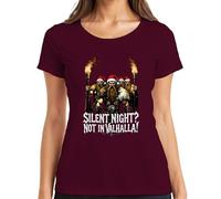 Silent Night Not In Valhalla T-shirt humoristique pour femme Motif guerrier viking Père Noël, bordeaux, L