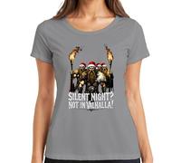 Silent Night Not In Valhalla T-shirt humoristique pour femme Motif guerrier viking Père Noël, gris, XXL