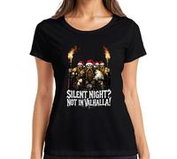 Silent Night Not In Valhalla T-shirt humoristique pour femme Motif guerrier viking Père Noël, Noir , S