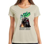 Silent Night Violent Knight T-shirt de Noël pour femme avec hache viking et aurore boréale, naturel, M