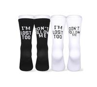 Silent-Qiaoyou 2 Pièces Chaussettes de Vélo pour Hommes et Femmes, Sport Avec le Mot Don't Follow Me I'm Lost Too, Drôle 36-45 Blanche Noire, pour le Vélo et la Marche