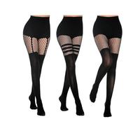 Silent-Qiaoyou Lot de 3 Collants pour Femme, Bas pour Porte-Jarretelles Femme, Collants Noirs en Résille,Collants à Jarretelles, pour la Fête Quotidienne, le Cosplay et la Boîte de Nuit
