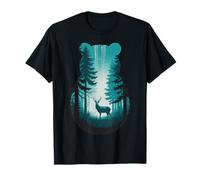 Silent Woods Cerf en Silhouette de forêt d'ours T-Shirt