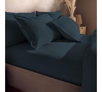 Silentnight Drap-Housse en Coton délavé - Drap-Housse Doux et élégant à l'aspect Lin - Coupe Profonde avec Coins élastiques - Tissu Respirant Lavable en Machine - Matelas très Grand lit - Indigo Bleu